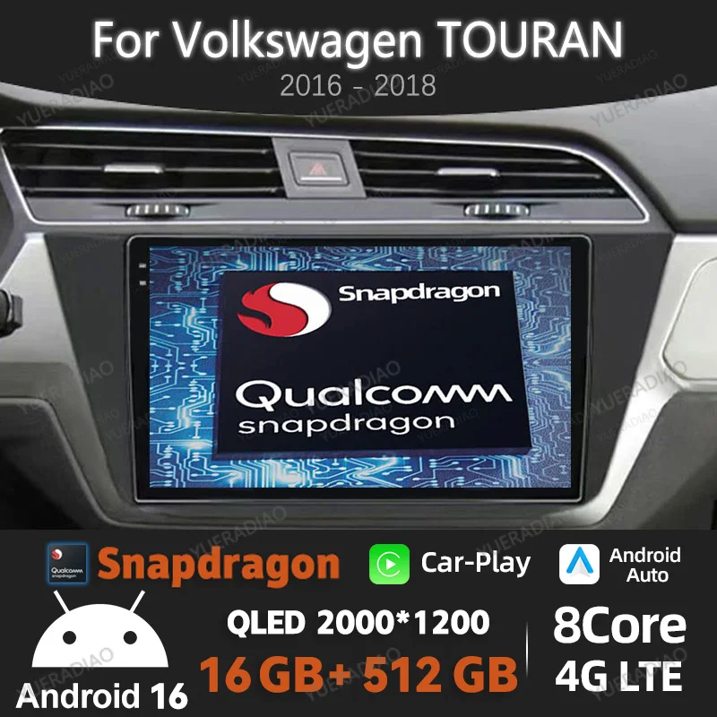 Android 16 Autoradio für Volkswagen TOURAN 2016 2017 2018 BT GPS NAVI Multimedia-Videoplayer Head Unit Qualcomm 4G WIFI QLED Image