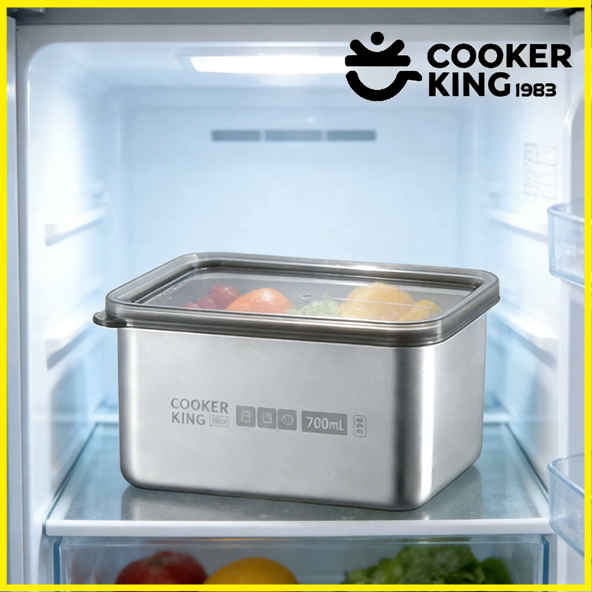 COOKER KING 700–1500 ml versiegelte Aufbewahrungsbox aus Edelstahl 304 + PP, Obstkonservierungsbox, Lunchbox, Camping, Grill, Zutataufbewahrung Image