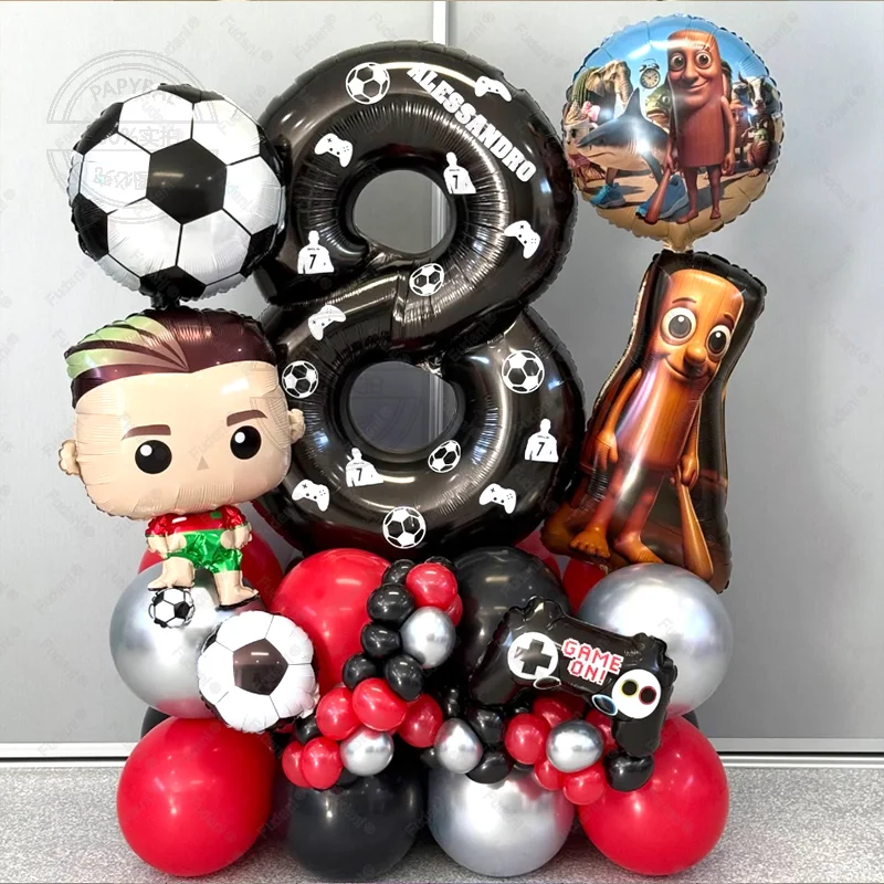 57Pcs Fußball Tung Tung Sahur Junge 1-9th Geburtstag Party Ballon Set Baby Dusche Globos Fußball spiel Veranstaltungsort Decora Liefert Image