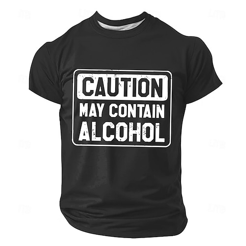 Vorsicht, kann Alkohol enthalten! Lustiges T-Shirt mit Warnhinweis im Used-Look, ideal als Geschenkidee, erhältlich in den Größen S, M, L, XL, XXL und XXXL. Image