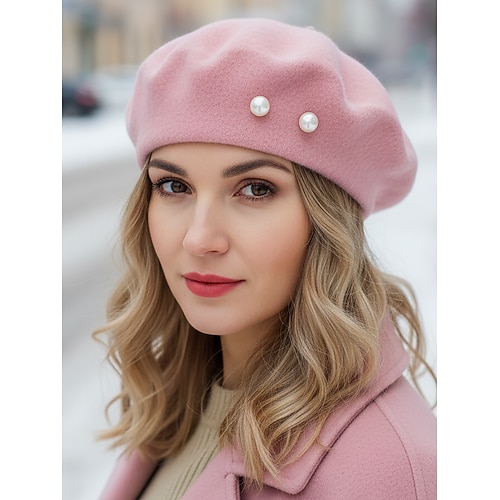 Damen-Baskenmütze aus Polyester-Imitatwolle – Perlenverzierung, verschiedene Farben, elegant und stilvoll für Herbst- und Wintermode Image