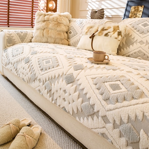 Bohemian Jacquard dicker, warmer, getufteter Fleece-Sofakissenbezug, rutschfeste Sofabezüge Image