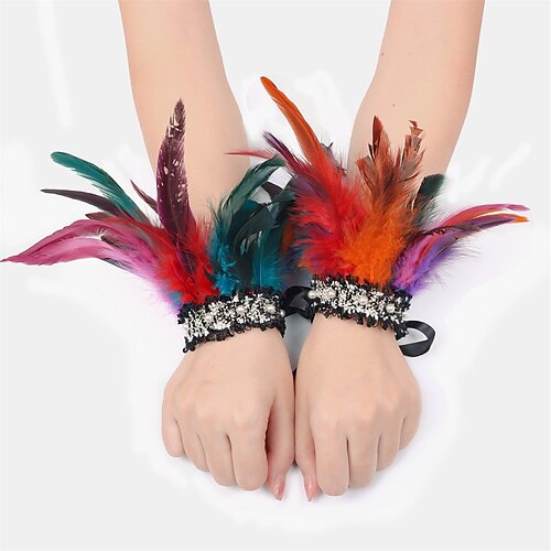 Federarmbänder für Damen, glitzernde Pailletten-Federarmbänder, mehrfarbige Accessoires für Karnevalskostüme, Tanz, Burlesque, Cosplay Image