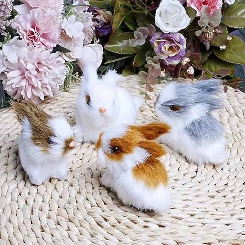 4 handgefertigte Osterhasenfiguren – vielseitige Osterdekoration für Zuhause Regalaufsteller, nicht elektrisch, federlos, ideal für Weihnachten, Halloween, Chanukka, Thanksgiving, Anime-Dekorationen Image