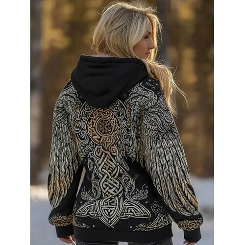 Damen Kapuzenpullover Grafik Tiermotiv Batik Elegant Punk Vintage Langarm Mit Kapuze Normale Oberteile Lässig Heim Straße Blau Schwarz Rosa Frühling Herbst