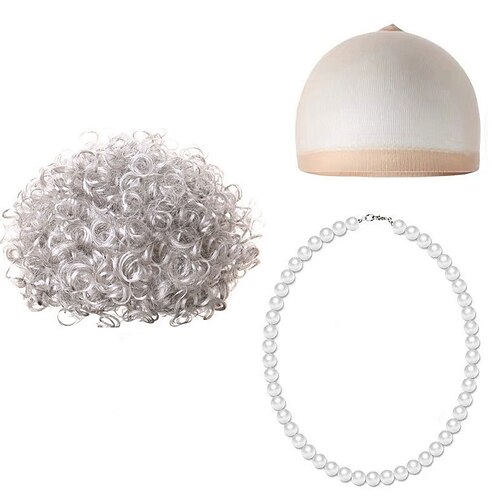 Kostümset für ältere Damen – schwarze Duttperücke, Perückenhaube, Perlenkette – perfekt für Frauen und Mädchen, die sich als Oma verkleiden möchten, oder für das „100 Tage Schule"-Kostüm. Image