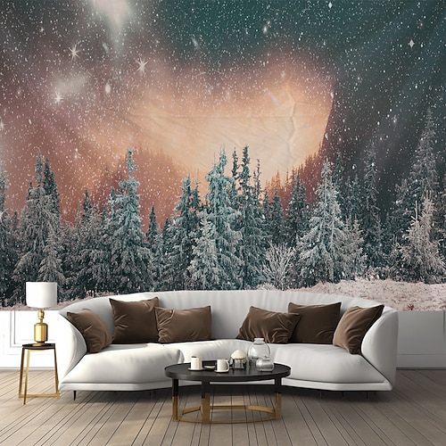Winterliche Schneelandschaft – Wandteppich, große Wandteppichdekoration, Fotohintergrund, Stoffvorhänge, Zuhause, Schlafzimmer, Wohnzimmer Image