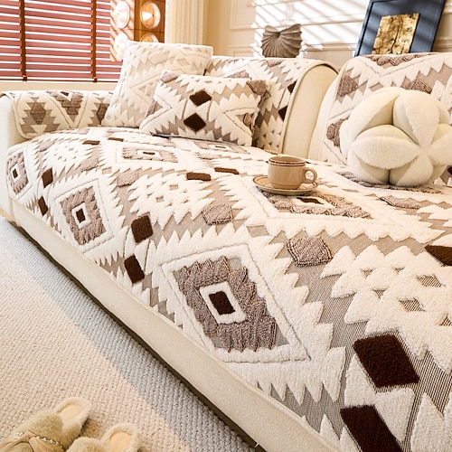 Bohemian Jacquard dicker, warmer, getufteter Fleece-Sofakissenbezug, rutschfeste Sofabezüge Image