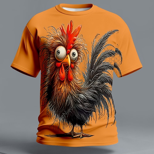 Lustiges Herren-T-Shirt mit verrücktem Hahn-Motiv, großen Augen, Hühnergrafik, Kurzarm, blau, Sommertop, originelles Bauernhof-Tier-Print-Kleidung, Größen S, M, L, XL, XXL, XXXL Image