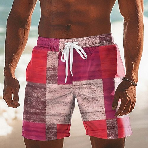 Herren Geometrisch Farbblock Patchwork Badehosen Badeshorts Boardshorts Mittlere Taille Lässig Outdoor Urlaub Alltagskleidung Seitentaschen Netzfutter Elastischer Kordelzug in der Taille Designer Image
