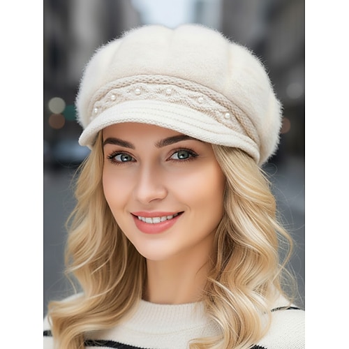 Damenmütze aus Kunstpelz und Polyester, mit Perlen verziert, in verschiedenen Farben erhältlich, perfekt für die Wintermode Image