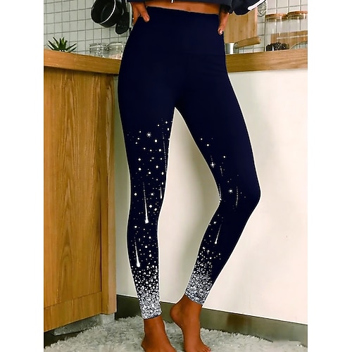 Damen Leggings Gemütliche Leggings Urlaub Lässig Volle Länge Hohe Taille Grafik Drucken Bequem Dehnbar Lässig Täglich Urlaub Navy-Blau Schwarz Frühling, Herbst, Winter, Sommer Schmale Passform Image