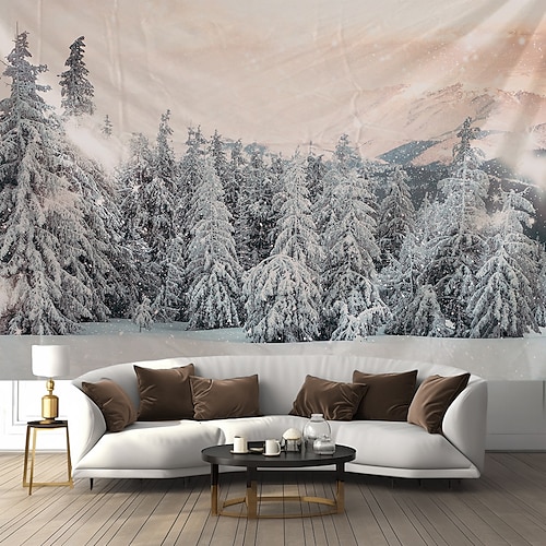 Winterliche Schneelandschaft – Wandteppich, große Wandteppichdekoration, Fotohintergrund, Stoffvorhänge, Zuhause, Schlafzimmer, Wohnzimmer Image