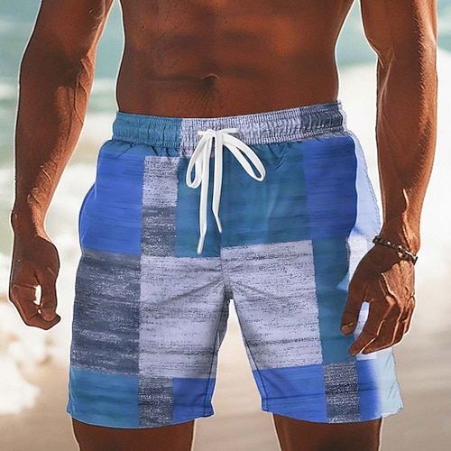 Herren Geometrisch Farbblock Patchwork Badehosen Badeshorts Boardshorts Mittlere Taille Lässig Outdoor Urlaub Alltagskleidung Seitentaschen Netzfutter Elastischer Kordelzug in der Taille Designer Image