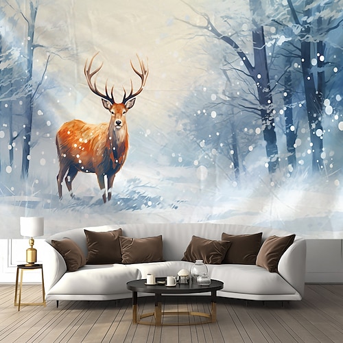 Winterliche Schneelandschaft – Wandteppich, große Wandteppichdekoration, Fotohintergrund, Stoffvorhänge, Zuhause, Schlafzimmer, Wohnzimmer Image