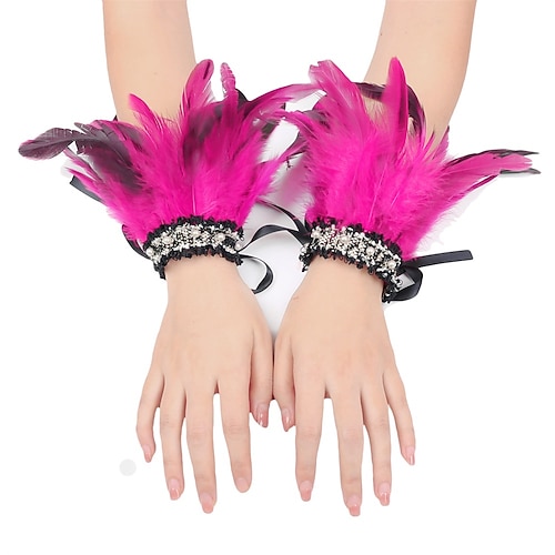 Karneval 2026 Rio Karneval Samba Accessoires Feder Handgelenk Manschetten für Damen Funkelnde Pailletten Feder Arm Manschetten Mehrfarbige Maske für Tanz Brasilien Festival Aufführung Kostüm Image