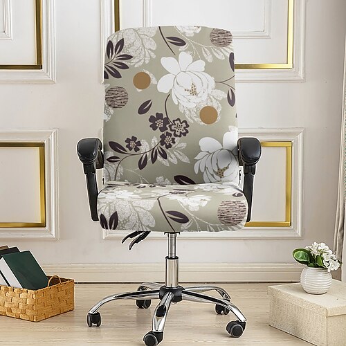 Bürostuhlbezug, Hockerbezug, geometrisch bedruckter Polyesterbezug, Stretch-Stuhlschutzbezug für Homeoffice und Wohnzimmer Image
