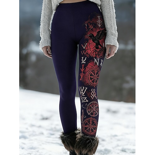 Damen Leggings Gemütliche Leggings Urlaub Lässig Volle Länge Hohe Taille Grafik Drucken Komfort Bequem Dehnbar Lässig Täglich Urlaub Navy-Blau Dunkelviolett Dunkelgrün Wein Winter Schmale Passform Image