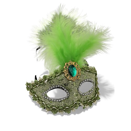 Damen grüne Feder Venezianische Maskerade-Maske - Luxus Barock Kristall-verzierte Karneval Kostümazubehör für das Venedig Festival Mardi Gras und Maskerade-Partys Image