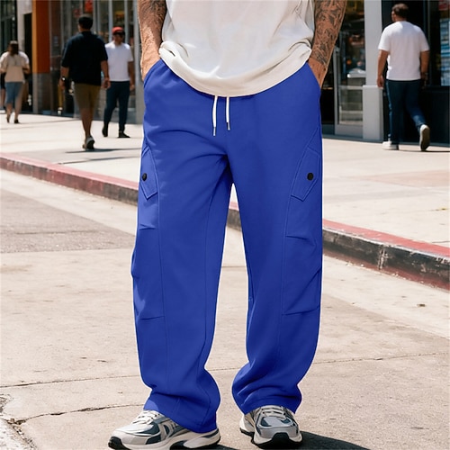 Herren Jogginghose Jogginghose mit weitem Bein Hose Jogginghose mit offenem Saum Kordelzug Elastischer Bund Einfach Komfort Feuchtigkeitsableitend Volle Länge Lässig Täglich Sport im Freien Urlaub Image