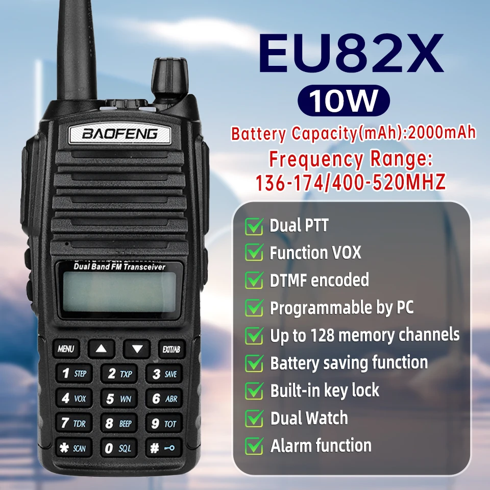 Upgrade BaoFeng EU82X 10 W Option Baofeng UV 82 Walkie Talkie 10 km Dualband Vhf/Uhf FM Transceiver Radio 10 km 82 PS UV-9R UV-5R Image