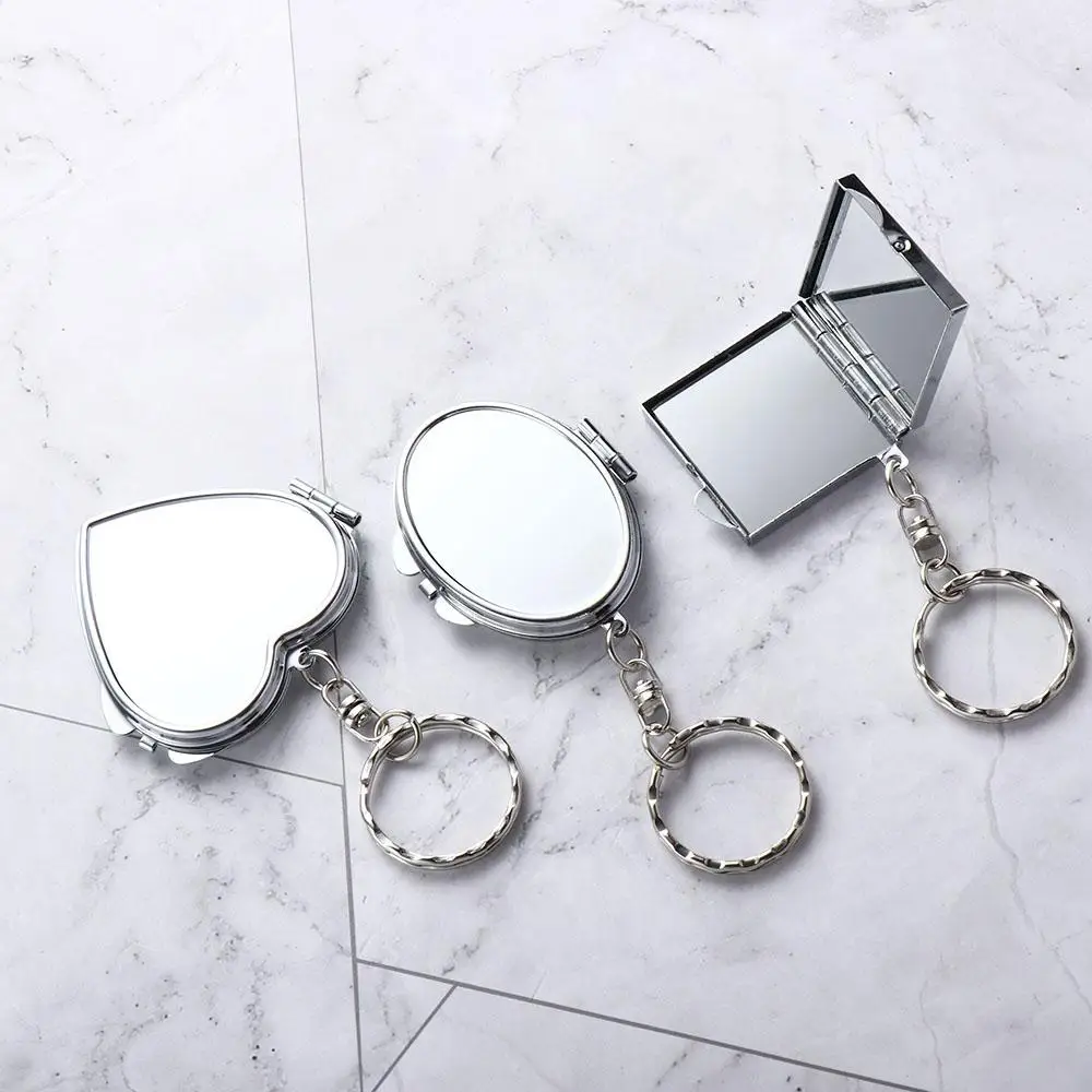 Tragbarer Klapp spiegel Schlüssel anhänger Tasche kompakter Make-up Kosmetik spiegel mit Schlüssel ring