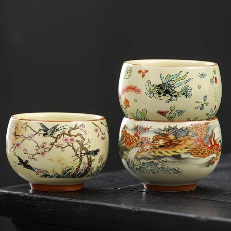Japanese Ceramic Teacups Creative Retro Handmade Heat Resistant Kung Fu Tea Set Drinkware Mug Tea Bowl Household Teaware New