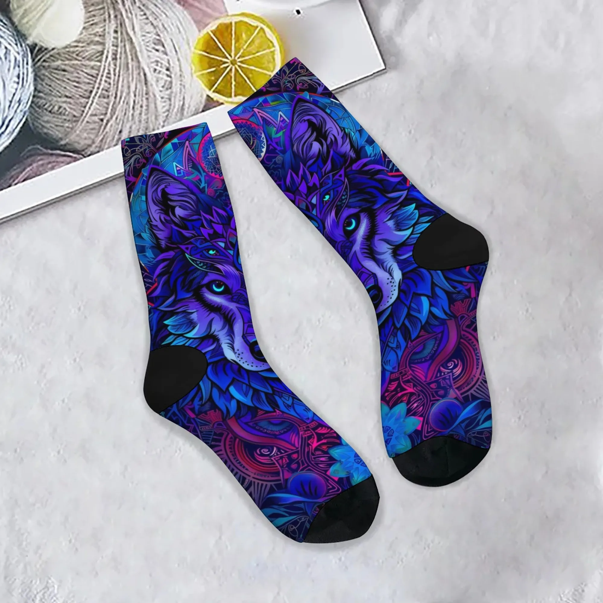 Pop-Stil Kunst Wolf Print Herrensocken bequeme atmungsaktive rutschfeste Freizeitsocken Neuheit Harajuku Street Hip Hop Crew Socken Image