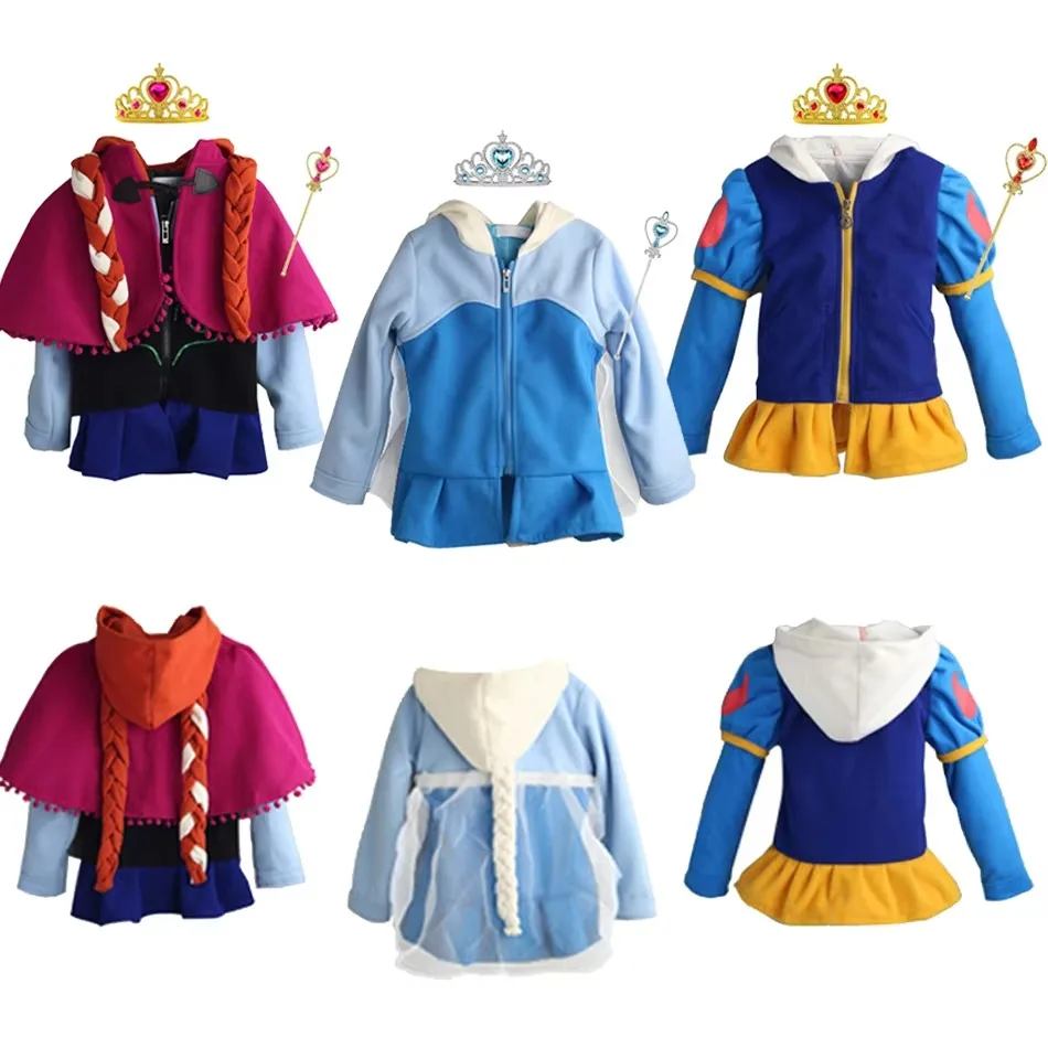 Hooded Jackets For Girls Spring Kids Cartoon Snow White Anna Cotton Outerwear Children Casual Coats Girls Clothing Elsa Outfits