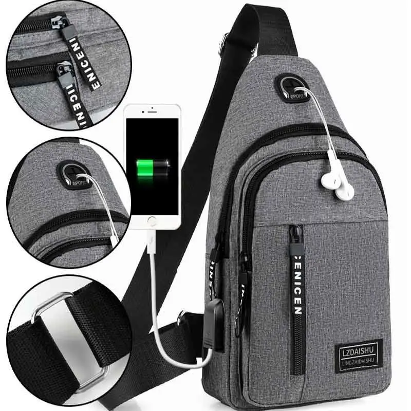 Sac pour hommes couleur unie sac de poitrine pour hommes en plein air décontracté à la mode petit cartable toile sac à main fermeture éclair messager sacs de mode