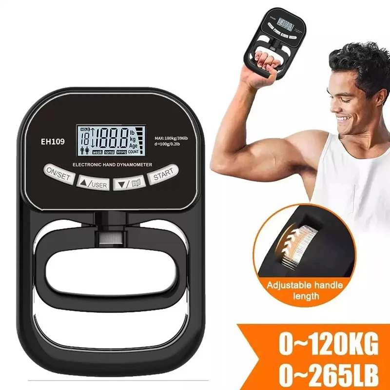 Griffstärke-Tester, 265 lbs/120 kg, digitales Handdynamometer, Griffstärke-Messgerät, USB-LCD-Bildschirm, Handgriff für Krafttraining Image