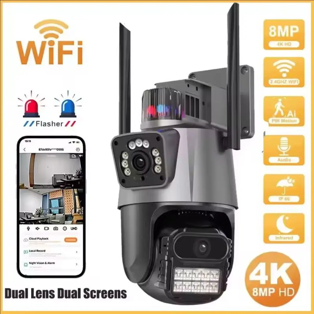 Smart Home Kamera 4K HD Dual Lens 8MP PTZ Kamera Outdoor WiFi Sicherheit IP Kamera Auto Tracking Drahtlose CCTV Überwachungs Kamera Image