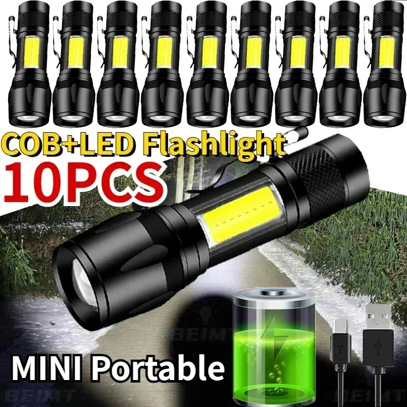 COB + XPE Tragbare Taschenlampe 1-10PCS Mini Taschenlampe Zoombare Fokus Licht Wiederaufladbare Taktische Taschenlampe Camping Notfall Laterne Image