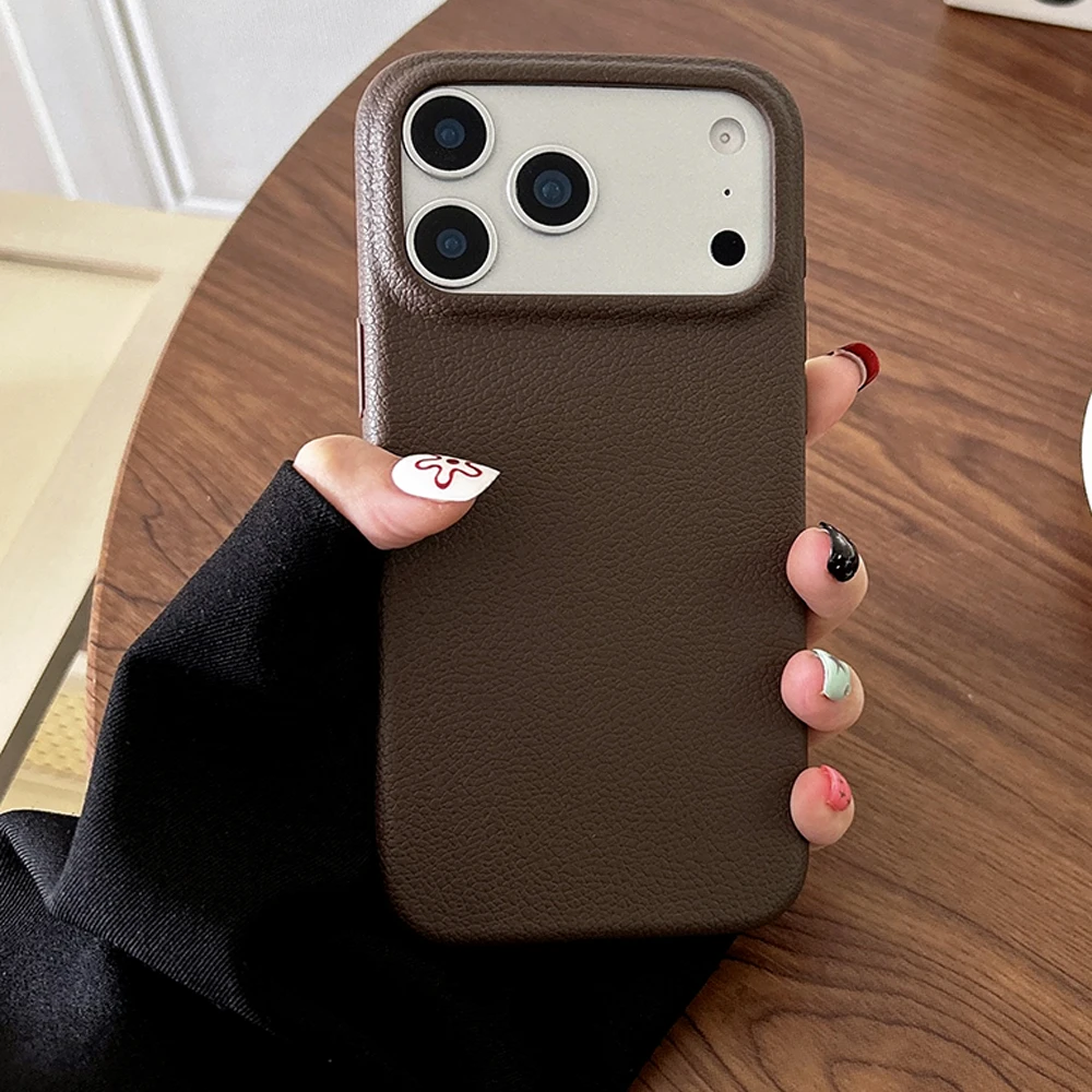 Custodia per telefono con texture in pelle di lusso per iPhone 17 Pro Max 17 Air 16 Plus 15 14 13 12 11 Pro Max Custodia morbida in TPU antiurto
