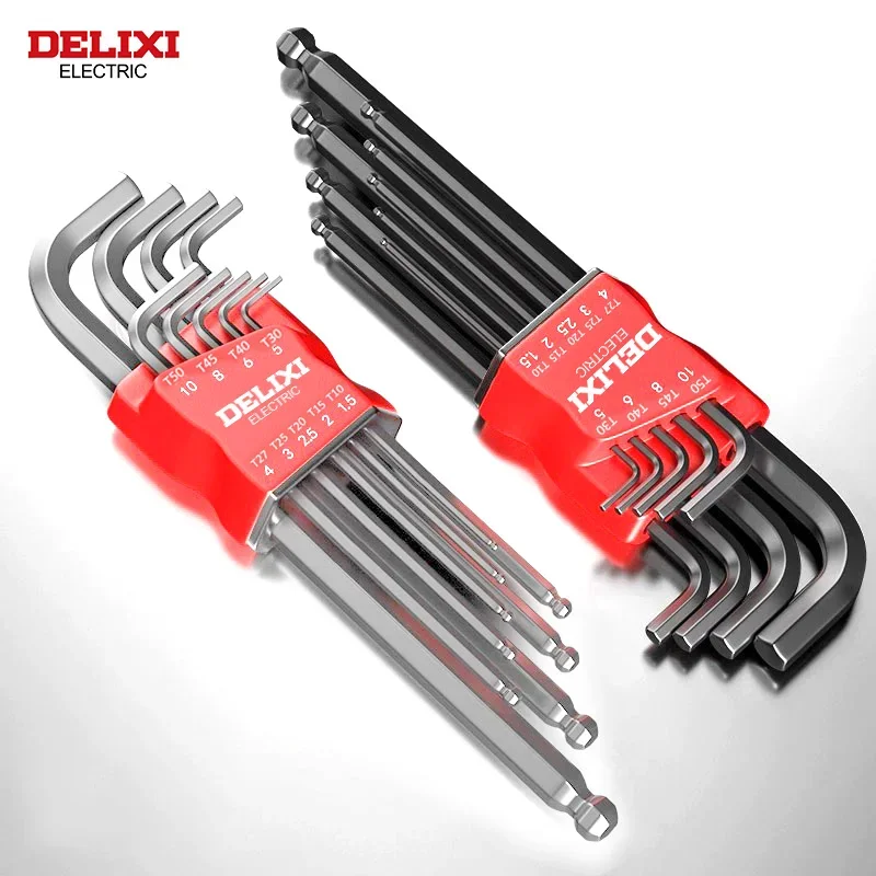 DELIXI Inbusschlüsselsatz, Inbusschlüssel-Schraubendreher-Set mit Hülse, langer metrischer L-Schlüssel für Motorrad-Fahrrad-Reparaturwerkzeuge Image