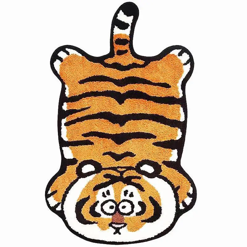 Verdickte Fett-Tiger-Bodenmatte aus Kaschmirimitat, Nachttischdecke für Kinder, Bodenmatte in Cartoon-Form, saugfähige Unterlage, Fußmatte Image