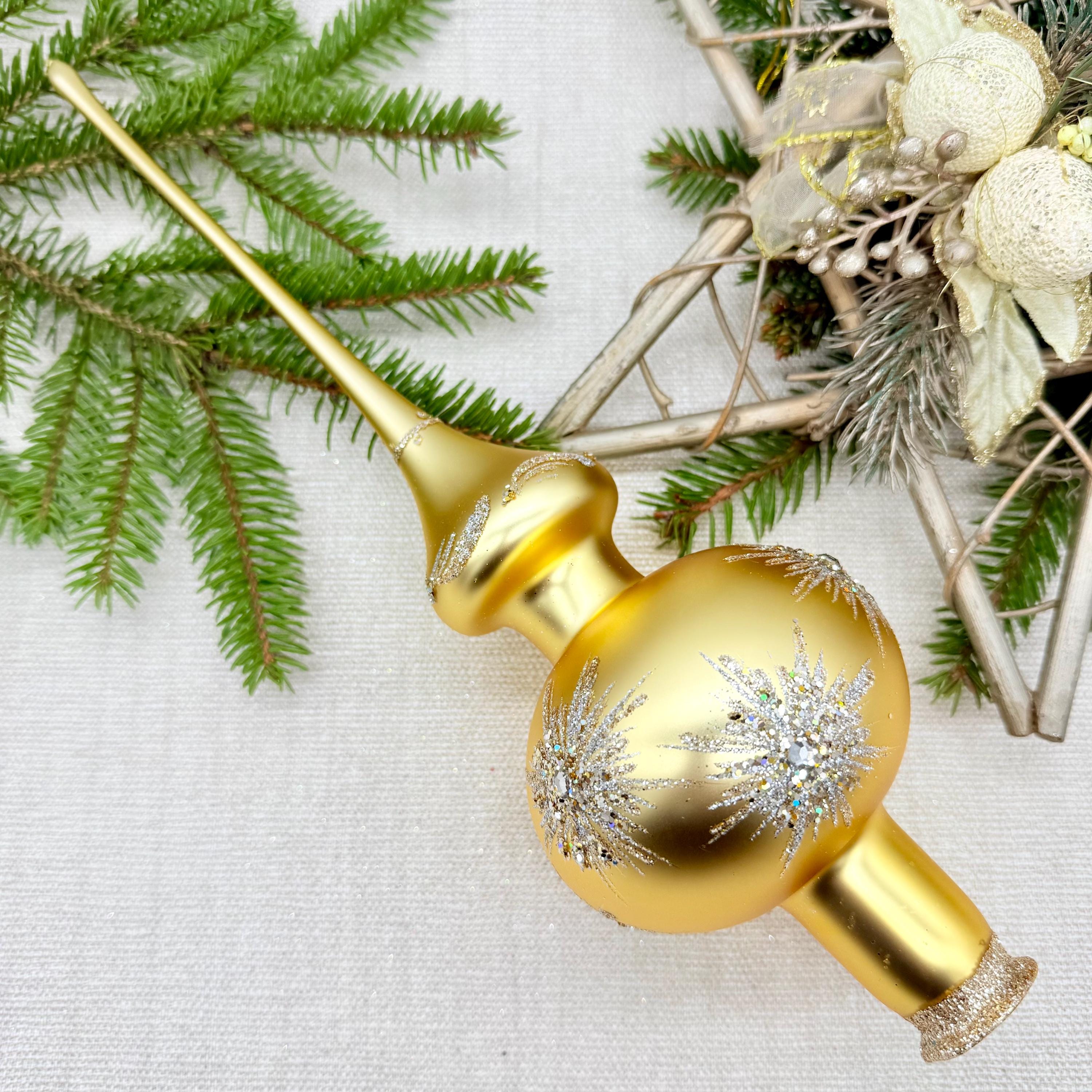 Grande puntale per albero di Natale in vetro dorato da 12 pollici, puntale per albero di Natale vintage, puntale in vetro per albero di Natale, orname