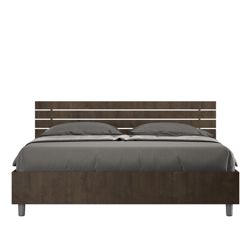 Lit coffre 160x200 tête de lit inclinée effet bois noyer