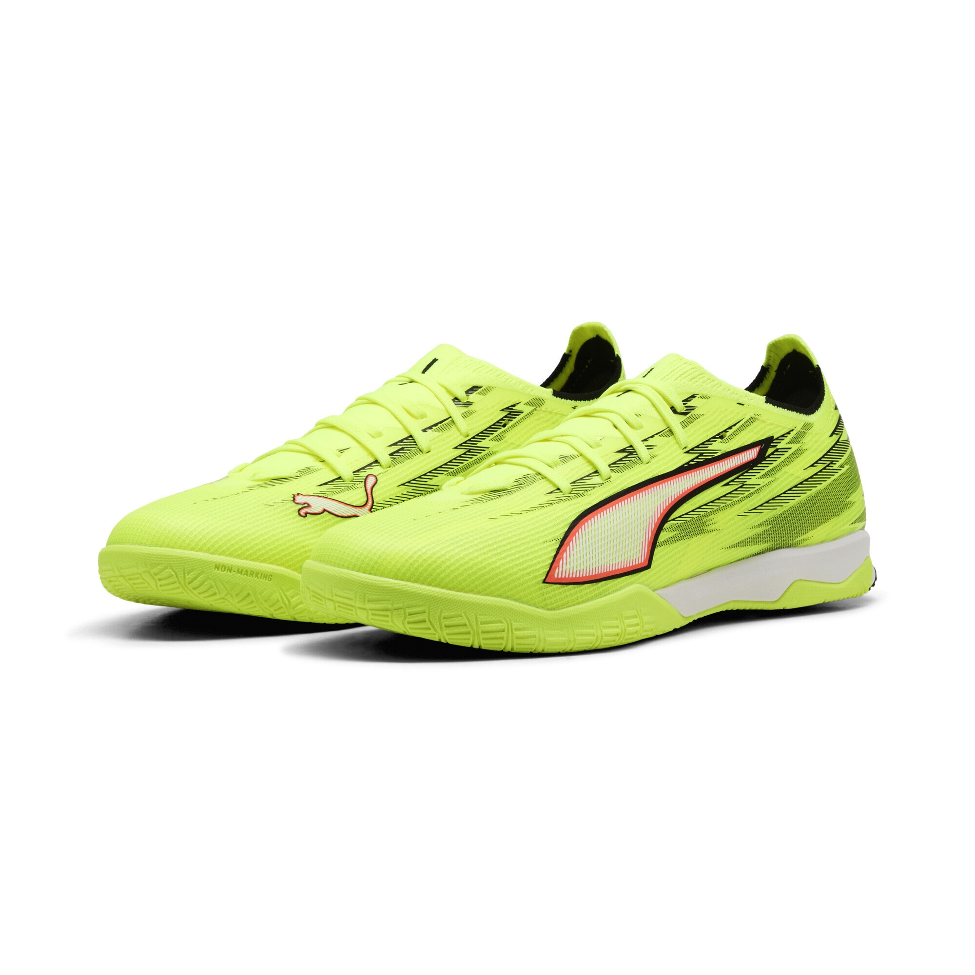 Fußballschuh PUMA "ULTRA 6 MATCH IT Fußballschuhe Erwachsene", Damen, Gr. 44,5, gelb alert schwarz glowing rot lime squeeze, Obermaterial: Synthetik, Textil; Futter: Synthetik, Textil; Innensohle: Textil; Laufsohle: Gummi, Schuhe Fußballschuh