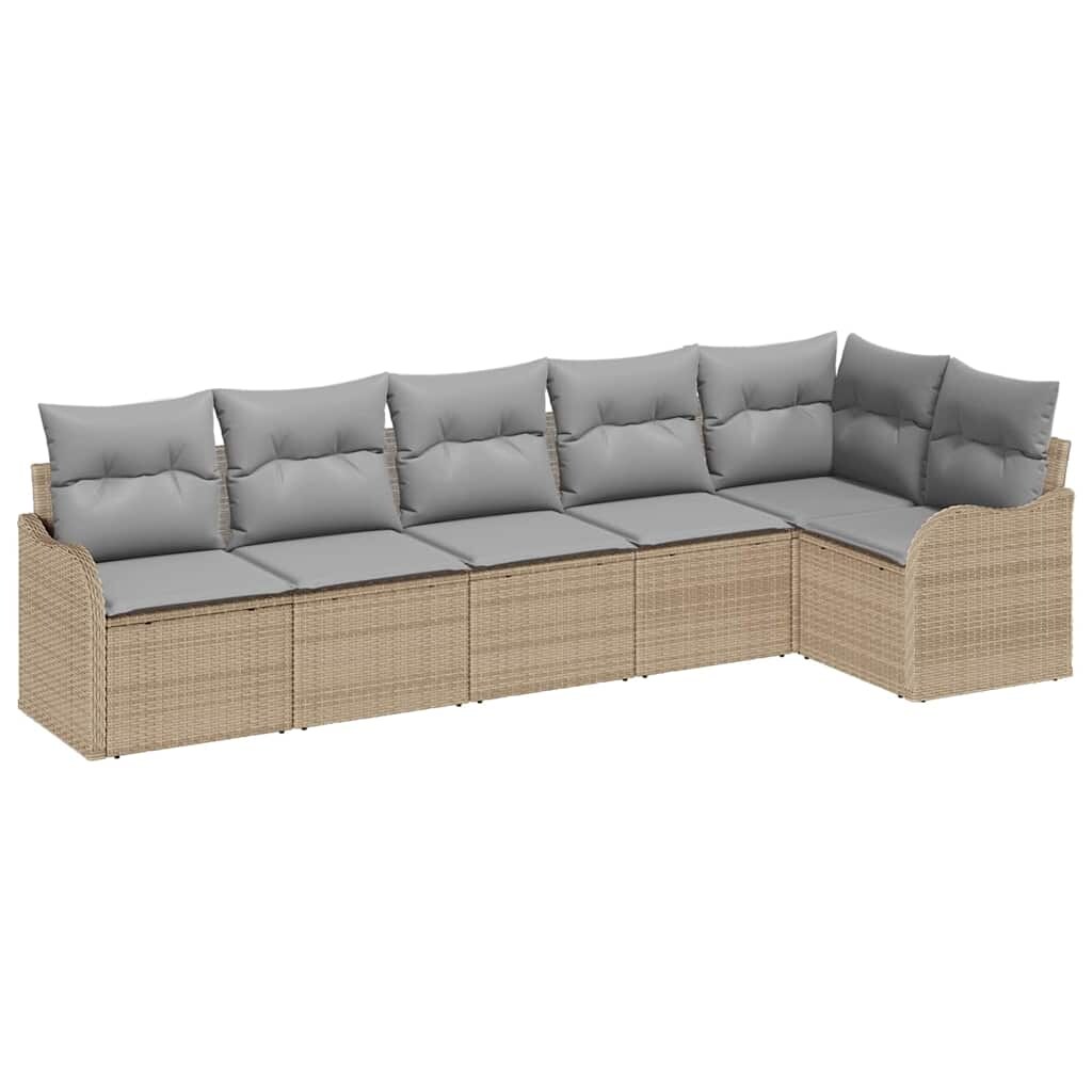 vidaXL Garten-Sofa-Set mit Kissen mit Speicher 6 pcs Beige Poly Rattan Image