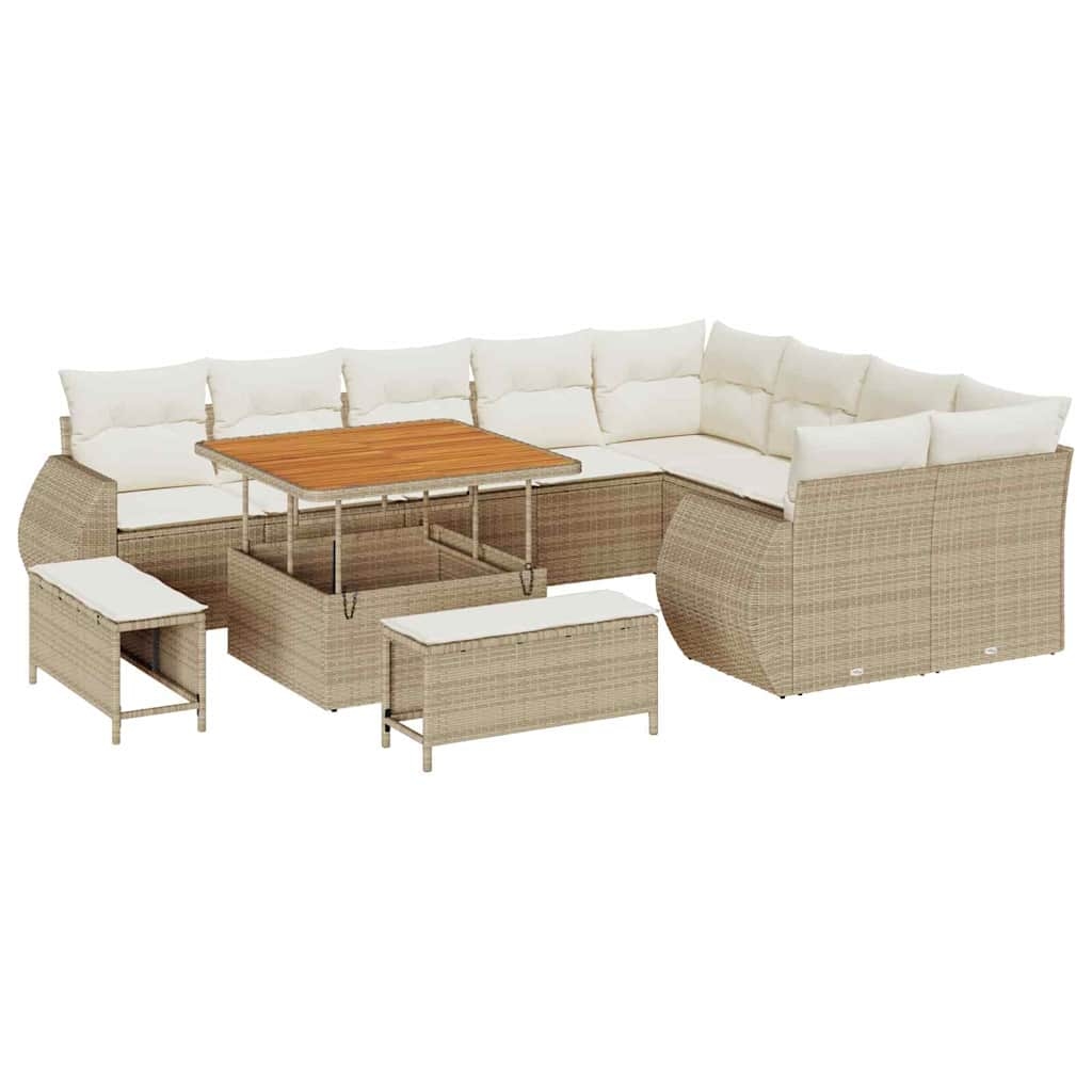vidaXL Garten-Sofa-Set mit Kissen mit Speicher 12 pcs Beige und Creme Image