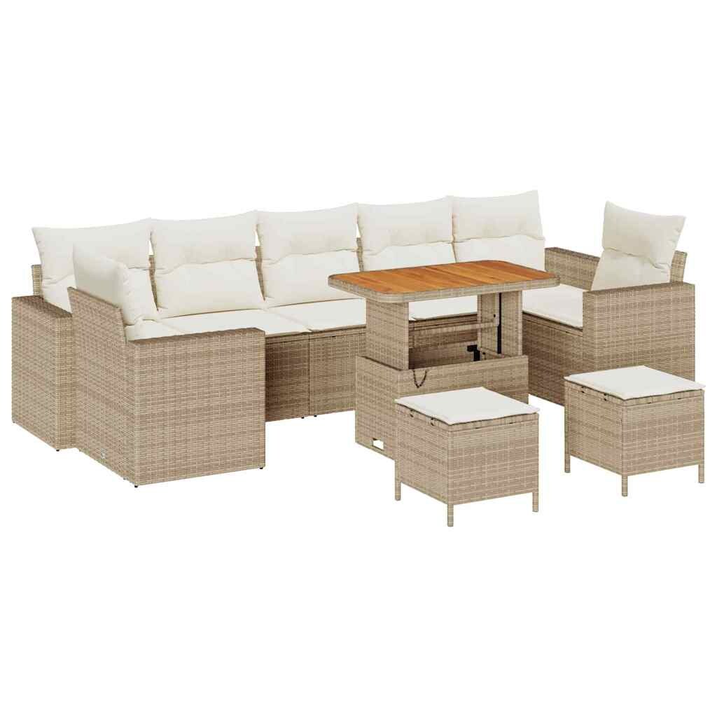 vidaXL Garten-Sofa-Set mit Kissen mit Speicher 10 pcs Beige und Creme Image