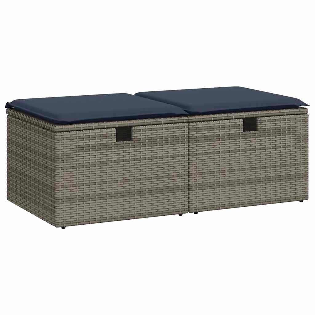 vidaXL 2-tlg. Garten-Sofagarnitur mit Kissen Grau Poly Rattan Akazie Image