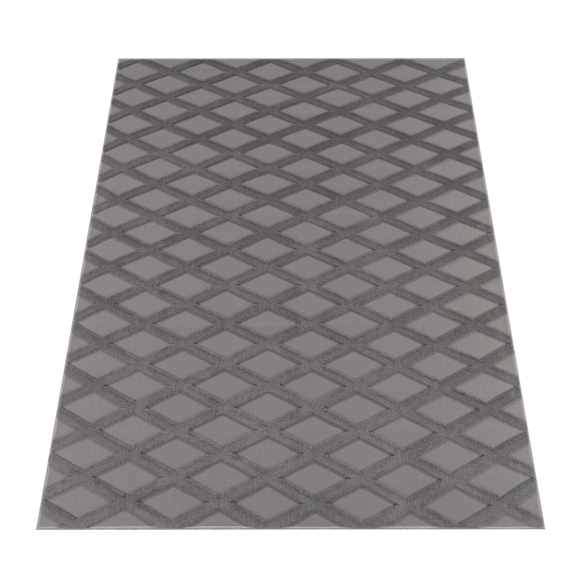 KADIMA DESIGN Waschbarer Teppich waschmaschinenwaschbar Rauten Küche, Flur schmutzabweisend Anthrazit Läufer 80x150 | 100% Polyester | Florhöhe: 10 mm Image