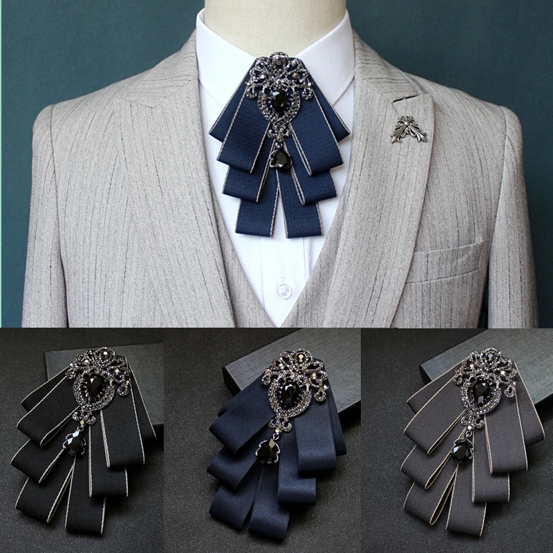 Luxus Mode Bowties Bögen Krawatte Brosche Stoff Kristall Pins Und Broschen Corsage Schmetterling Bluse Zubehör Pin Revers für Frauen Image