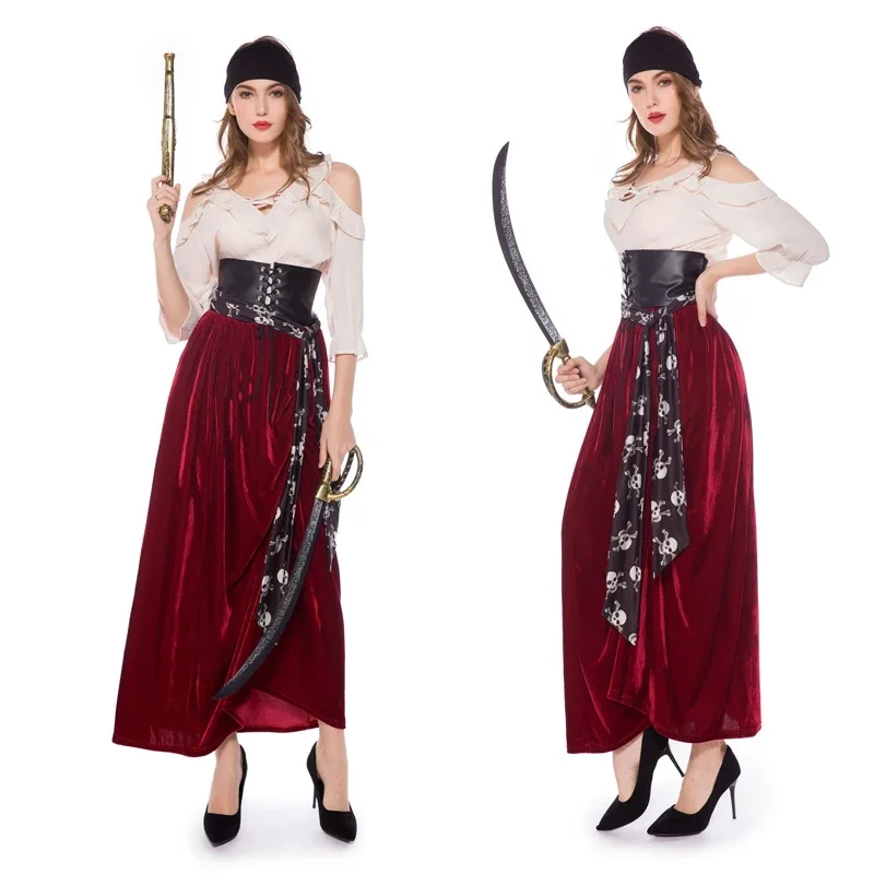 \ Weibliche karibische Piraten Kapitän Kostüm Halloween Cosplay Anzug Medoeval Gothic Kostüm Frau Kleid Image