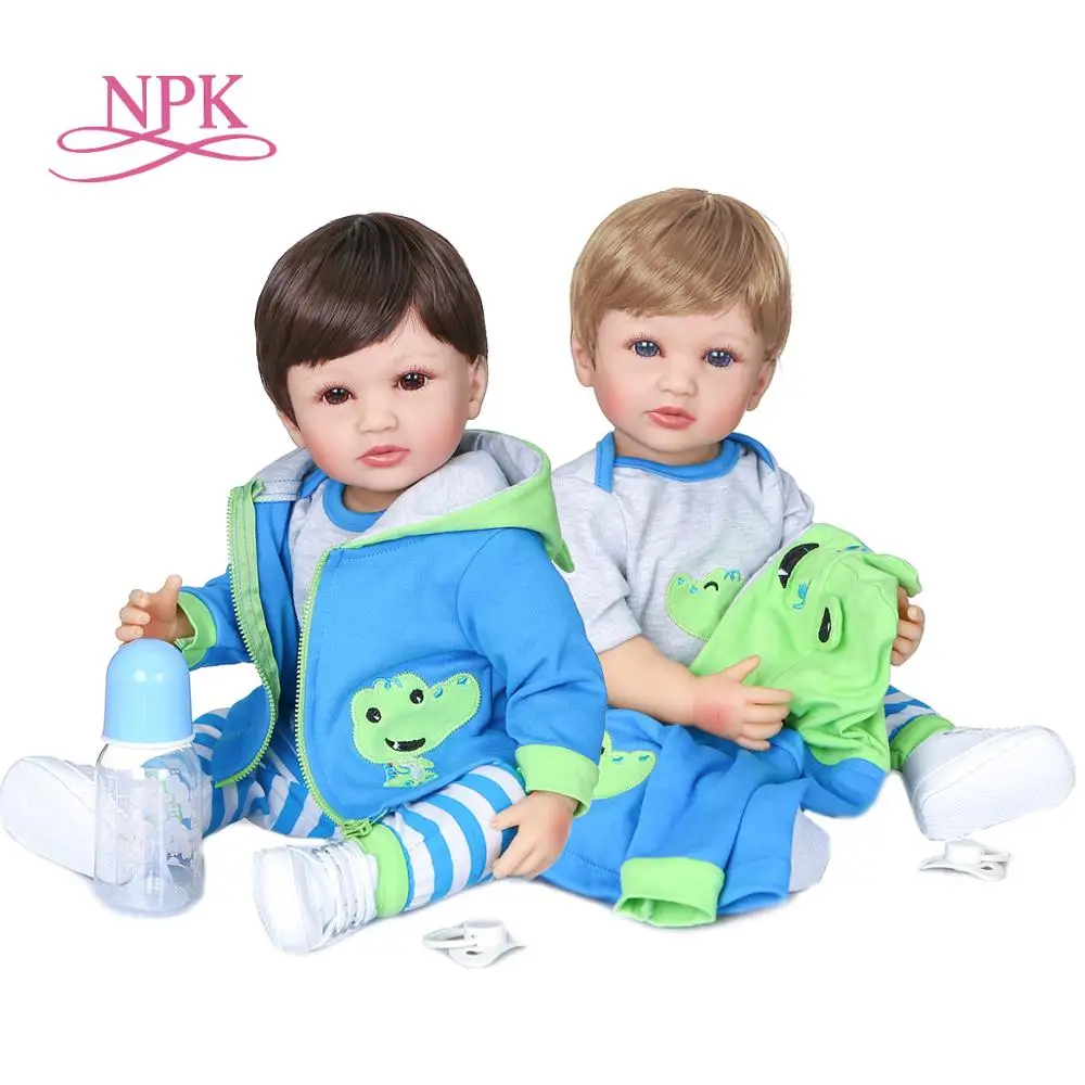 NPK 55CM original NPK ganzkörper silikon bebe puppe wiedergeboren junge hat zwei farbe haar baby geburtstag Geschenk bad spielzeug flexible soft-touch