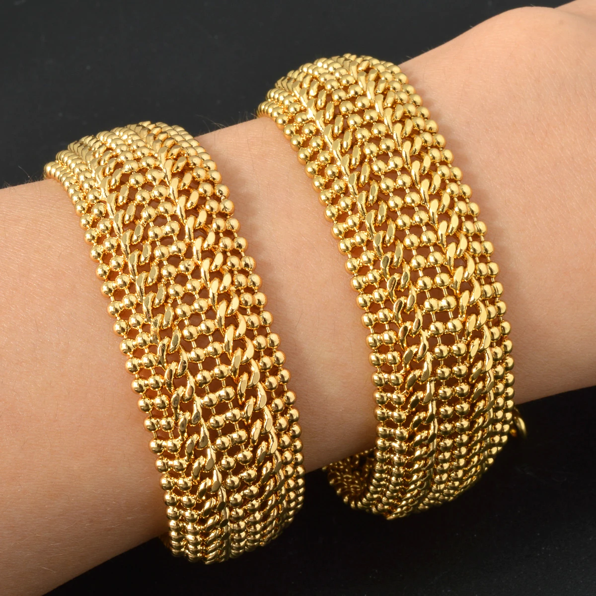 18 mm breite Kupfer-Gliederketten-Armbänder für Unisex, 18 Karat vergoldetes Armband, Miami Curb Armreif, Punk-Hip-Hop-Schmuck, Party-Geschenk