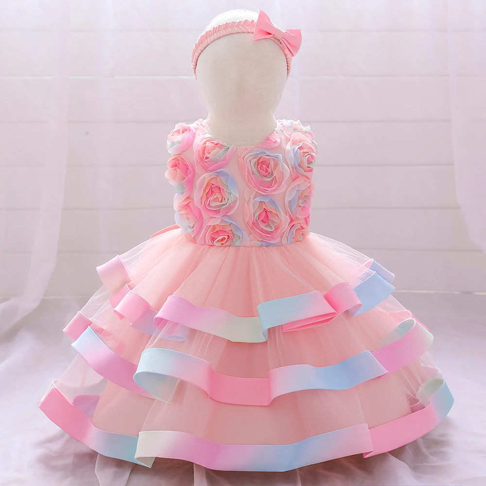 Kleinkind Bunte Blume Taufe 1. Geburtstag Kleid Für Baby Mädchen Vestido Spitze Kuchen Hochzeit Party Prinzessin Kleider Kind Kostüm Image