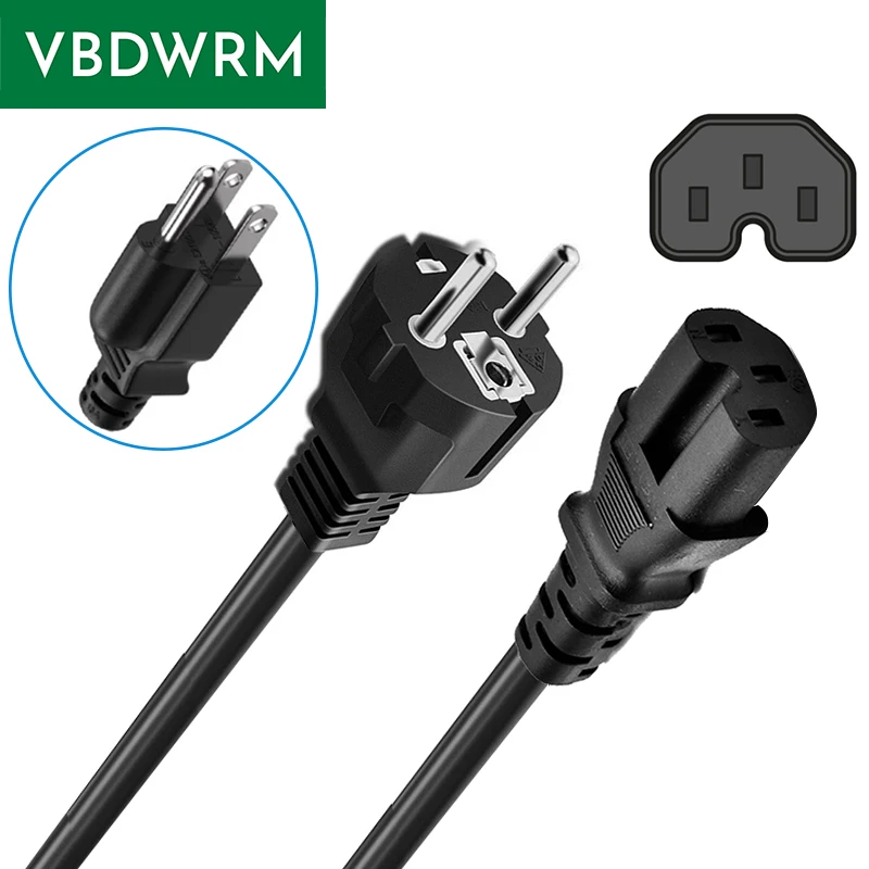 US/EU-Stecker auf C15-Netzkabel IEC 60320 C15-Stromkabel NEMA 5-15P/Europa CEE7/7 EU-Schuko-Netzstecker auf C15-Stromverlängerungskabel Image